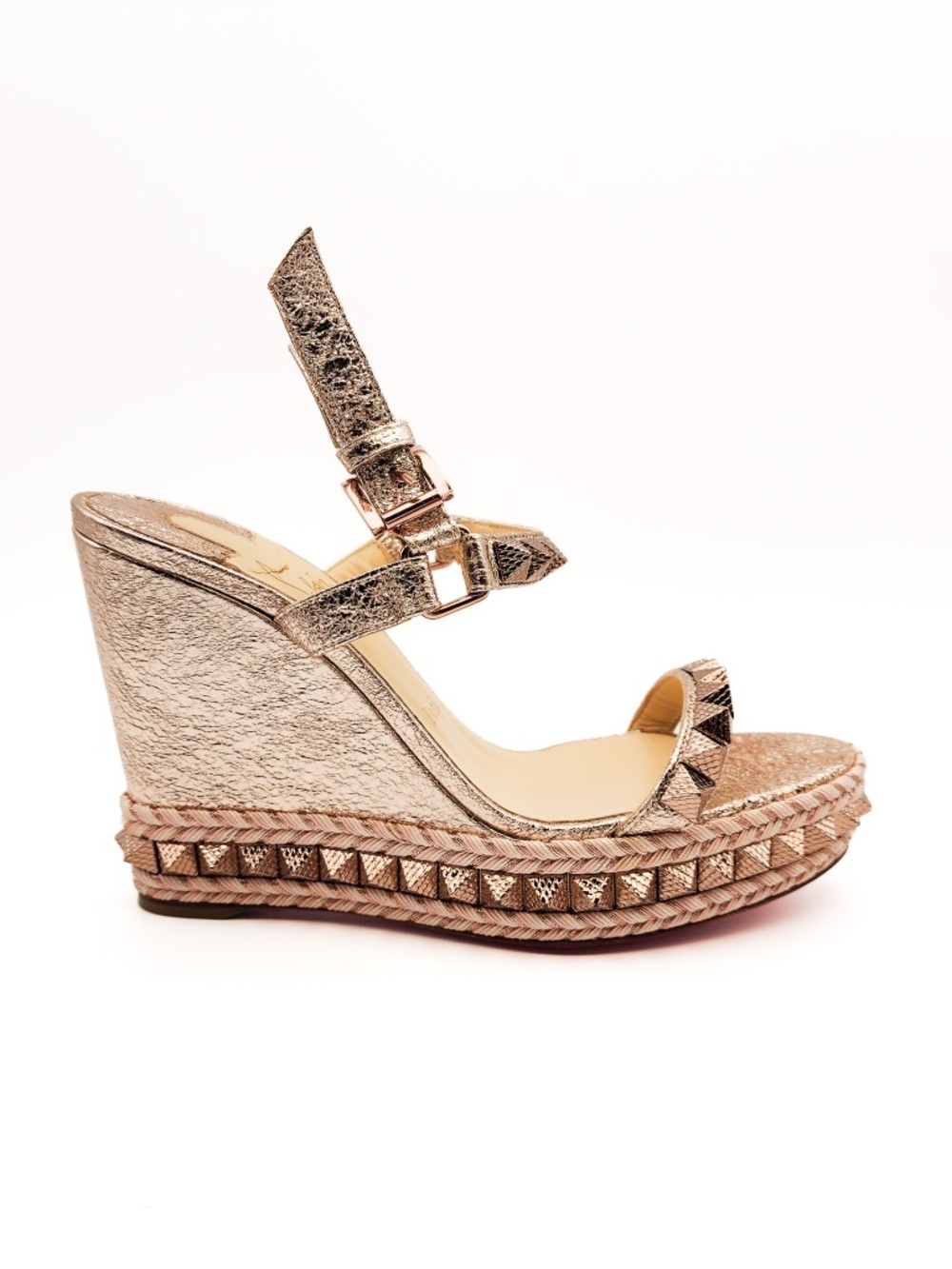 Christian Louboutin Metallic Rose Gold Studded Espadrille Platform Sandals EU 39